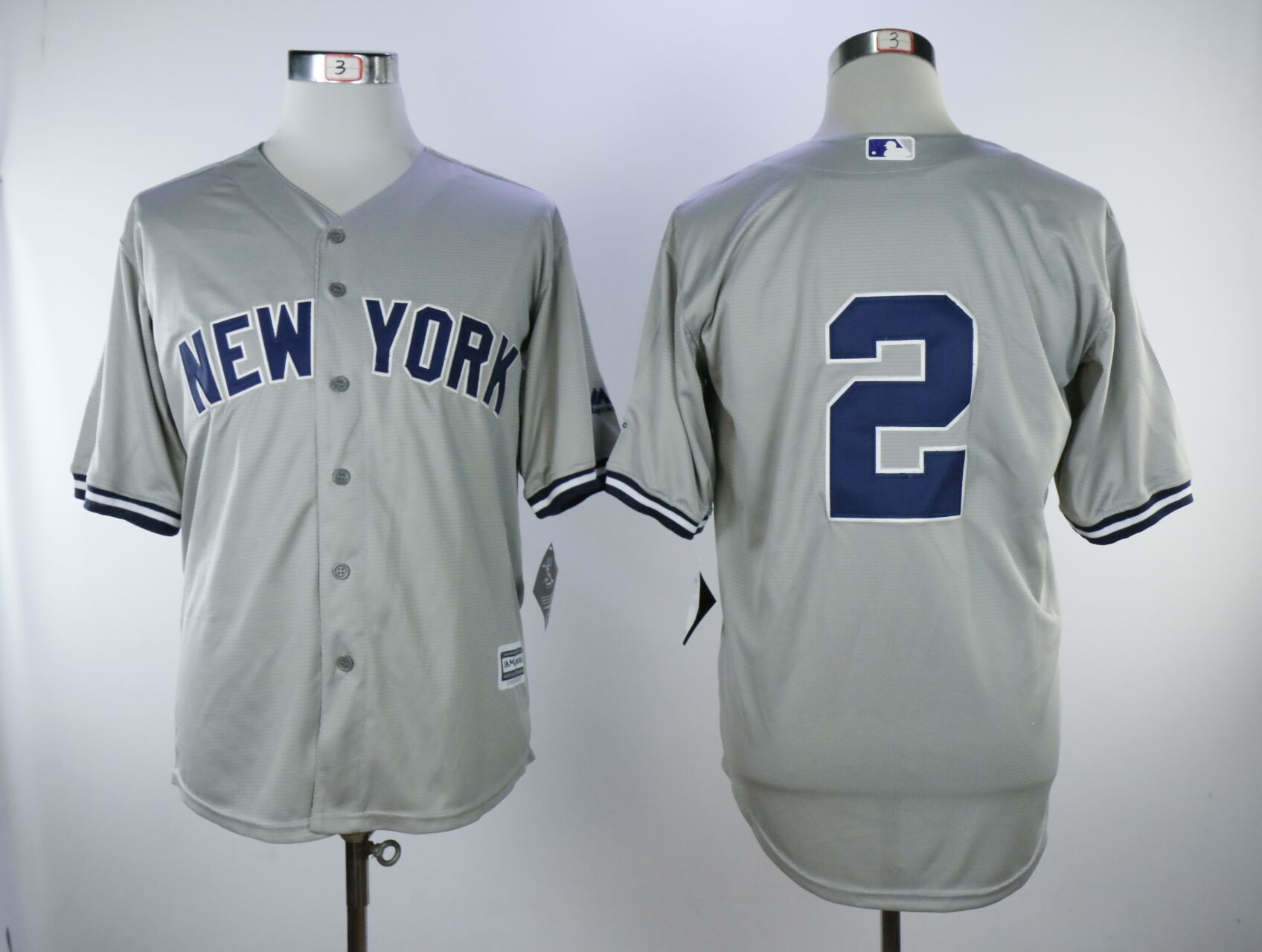 Men New York Yankees #2 Jeter Grey Game MLB Jerseys